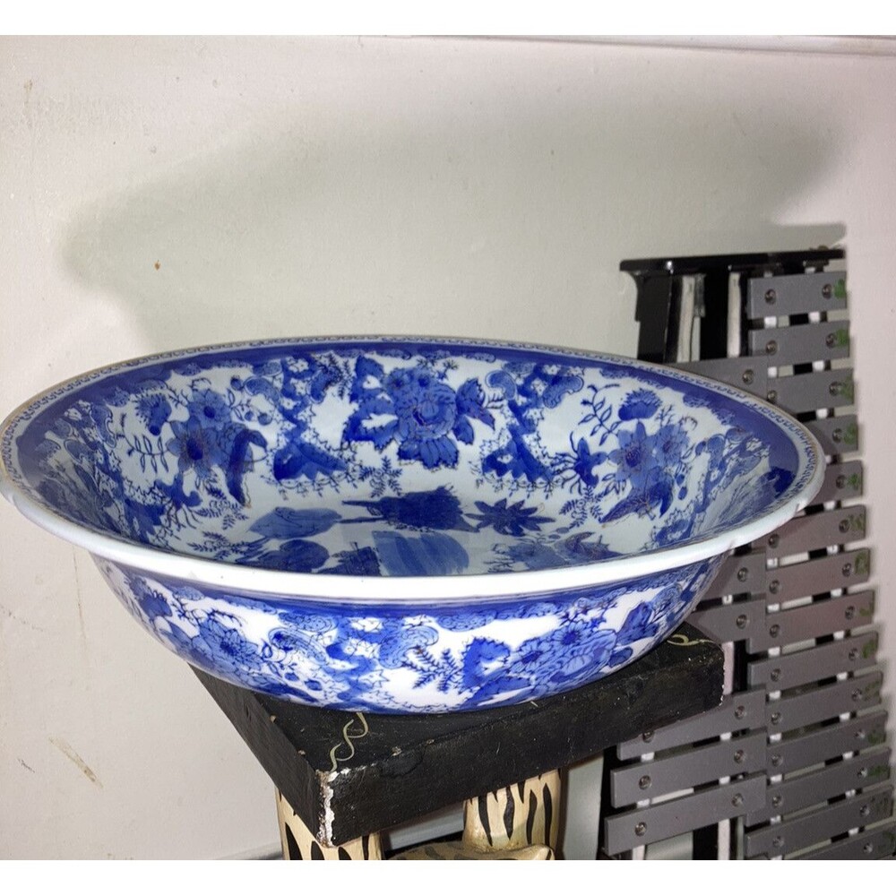 Vintage VictoriaWare Ironstone Colbalt Blue Large Bowl Flow Gold Leaf Fine China